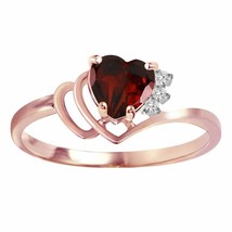 14k Rose Gold Natural Garnet Heart Shape Gemstone Ring w/ Diamonds 0.97 tcw - £299.87 GBP