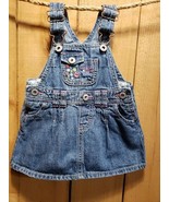 OshKosh B’Gosh Baby Girl 6M Denim Blue Jean Overall Dress Pink Flowers P... - $30.56 CAD