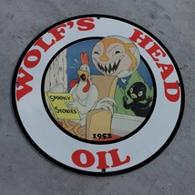 Vintage 1952 Wolf&#39;s Head Motor Engine Oil Lubricants Porcelain Gas &amp; Oil... - $125.00