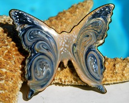 Vintage Enamel Butterfly Brooch Pin Copper Blue Swirl Modern - $16.95