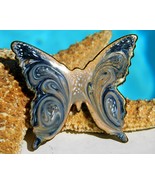 Vintage Enamel Butterfly Brooch Pin Copper Blue Swirl Modern - $19.95