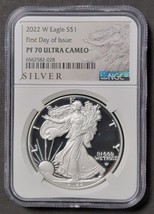2022 W America Silver Eagle S$1 First Day of Issue PF 70 Ultra Cameo Silver Labe - £194.69 GBP