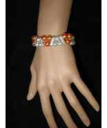 New Orange &amp; White  Stretch Rhinestones Faux Pearls Beaded Bling  Bracelet  - £3.98 GBP