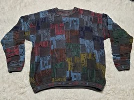 Tundra? Mercerized Cotton L Sweater Biggie (Coogi) Textured Canada Patchwork VTG - £36.03 GBP