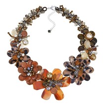 Cinnamon Flower Garden Brown Tones Mixed Stone, Crystal, and Pearl Necklace - £46.25 GBP