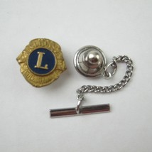 Vintage Lions Club International Tie Tack Lapel Pin with Chain Tie Bar - £7.96 GBP