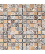 Glass Metal Mix Mosaic Tiles Rose Gold Gray Unpolished Stone Wall and Fl... - £19.12 GBP+