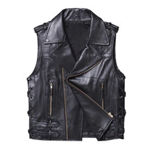 Men&#39;s Genuine Leather Motorcycle Vest Top Quality Thick Cowhide Slim Fit Fashion - £63.39 GBP