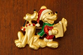 Disney World Costume Jewelry Mickey Mouse &amp; Pluto Christmas Carol Brooch Pin - £15.81 GBP