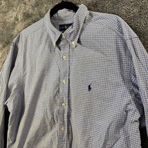 Ralph Lauren Dress Shirt Mens 17.5 34/35 Blue Plaid Check Classic Fit Bu... - $13.89