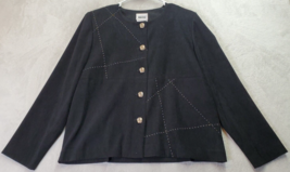 Leslie Fay Blazer Jacket Womens Petite 14 Black Velour Long Sleeve Button Front - £20.99 GBP