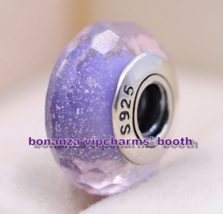 925 Sterling Silver Handmade Bead Purple Shimmer Faceted Murano Glass Charm - $6.00