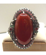 Vintage Makers Mark, 925 Carnelian Ring Green, Red &amp; Clear Crystals Size... - $150.00