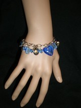New  Charming Gypsy  Beads Charms Glass Sky Blue Hearts Chain Bangle Bracelet  - £3.92 GBP