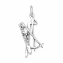 3D Snow Skis &amp; Ski Poles Charm 925 Silver Neck Piece Men Womens Holiday Gift - £33.68 GBP
