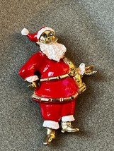 Vintage Red Enamel Retro Santa Claus w Dancy Blue Rhinestone Eyes Christmas Holi - £13.32 GBP