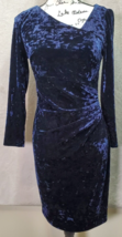DKNY Sheath Dress Womens 4 Blue Velvet Long Sleeve Asymmetrical Neck Back Zipper - £32.98 GBP