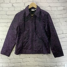 Chicos Jacket Womens Sz 2 Purple Black Embroidered Full Zip - £15.54 GBP