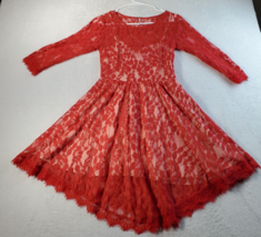 Free People Floral Lace Dress Womens Size 0 Red Fit &amp; Flare Cotton 3/4 Sleeve - £27.58 GBP