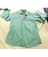 Jared Lang Flip Cuff Mens Green Gingham Check Long Sleeve Shirt Paisley ... - $26.60