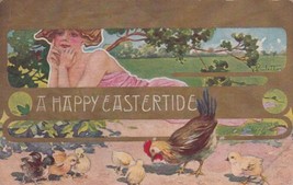 Happy Eastertide Hen and Chicks Postcard D49 - £2.33 GBP