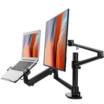 Monitor And Laptop Mount, 2-In-1 Adjustable Dual Monitor Arm Desk Stand, Single  - £139.45 GBP