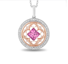 Enchanted Disney 1/5 CTTW Diamond and Created Pink Sapphire Aurora Pendant  - £143.84 GBP