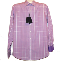 Bugatchi Men&#39;s Purple White Plaids Cotton Button Up Shirt Size M - £66.28 GBP