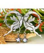 Vintage Winged Fairy Faerie Earrings Dangling Hoops Star Silver Pewter - £19.73 GBP