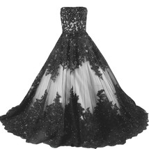 Kivary Vintage Black Lace A Line Long Corset Strapless Prom Wedding Dresses Whit - £151.27 GBP