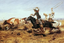 OH Cowboys Roping a Steer by Charles M Russell Western Giclee Print + Ships Free - £30.81 GBP+