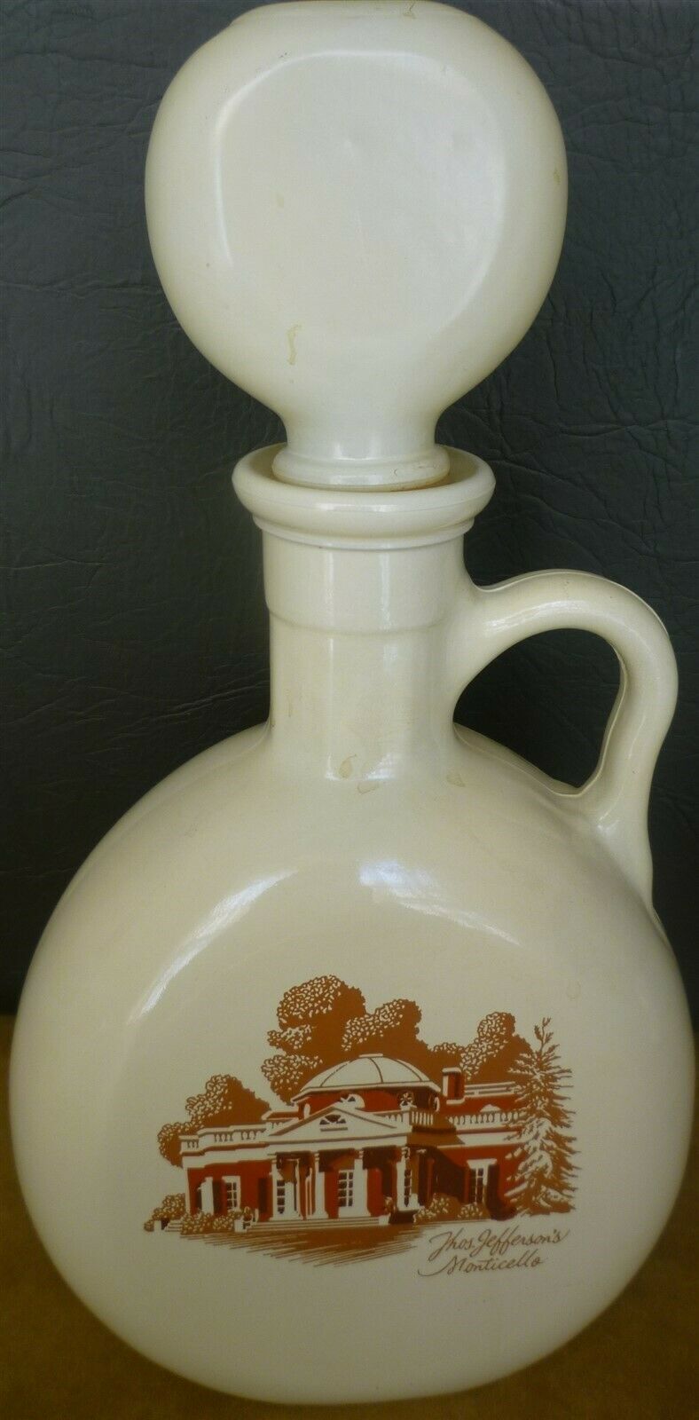 VINTAGE MILK GLASS OLD FITZGERALD FLAGSHIP DECANTER THOMAS JEFFERSON MON... - $6.00