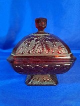 Vtg Jeanette Red Lidded Candy Dish Box Carnival Glass Acorn Pattern 6&quot;  - £22.22 GBP