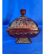 Vtg Jeanette Red Lidded Candy Dish Box Carnival Glass Acorn Pattern 6&quot;  - £22.05 GBP