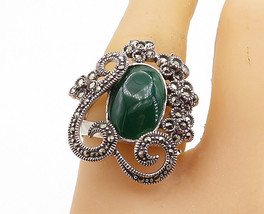 925 Sterling Silver - Carnelian &amp; Marcasite Swirl Cocktail Ring Sz 8.5 - RG8006 - $37.72