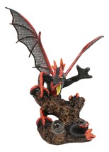 Red Black Volcano Pterosaur Dragon Perching On Tree Branch With Clear Orb Statue - £29.75 GBP