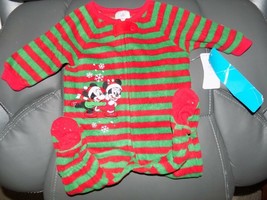 DISNEY MICKEY &amp; MINNIE MOUSE FOOTED FLEECE CHRISTMAS PAJAMAS SIZE 0/3 MO... - $18.25