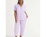 Joyspun Women&#39;s Knit Short Sleeve Notch Collar Top and Capri Pajama Set,... - £18.03 GBP