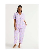 Joyspun Women&#39;s Knit Short Sleeve Notch Collar Top and Capri Pajama Set,... - £17.83 GBP