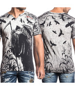 Affliction Corn Reaper Skeleton Grim Reaper Crows Mens V-Neck T-Shirt Bl... - $1,098.46 MXN