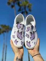 Custom Printed Purple Butterfly Slip On Vans - Men&#39;s And Women&#39;s Shoes - £134.77 GBP