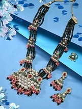 Multicolor Peacock Meenakari Multistrand Kundan Bridal Necklace Earring Ring Set - £41.82 GBP