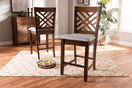 Iden Gray Fabric Walnut Brown Finished 2Pc Wood Counter Height Chair Set - $189.00