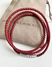 David Yurman 925 Sterling Silver Chevron Triple Wrap Red Leather Bracelet - £391.73 GBP