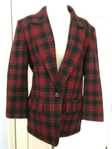 Vtg Pendleton Red Tartan Plaid Wool Blazer Lined. USA. sz 8. Shortened Sleeve? - £25.24 GBP