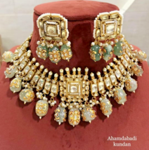 Indian Bollywood Style Choker Kundan Necklace Earrings Bridal Jewelry Set - £181.64 GBP