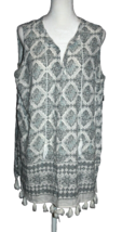 Cynthia Rowley Swim Cover Up Sleeveless Dress W Tassels Blue &amp; White V-Neck Sz L - £17.98 GBP