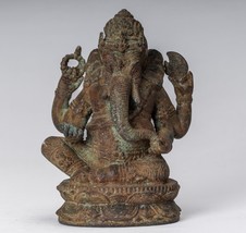 Ganesh - Antik Javanese Stil Bronze Sitzender Indonesische Statue -20cm / 20.3cm - $1,018.39