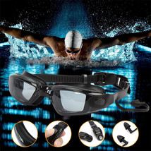 Adult Adjustable Swim Goggles Waterproof Anti-Fog Uv Swimming Glasses + Ear Plug - £13.69 GBP