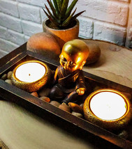 Ebros Baby Buddha Monk Twin Tea Light Votive Candle Holder Zen Garden Rocks - £16.41 GBP